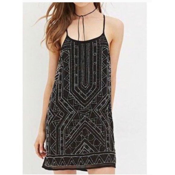 Forever 21 Black Sequin Beaded Short Mini Party Slip Dress Size Small - Picture 1 of 7